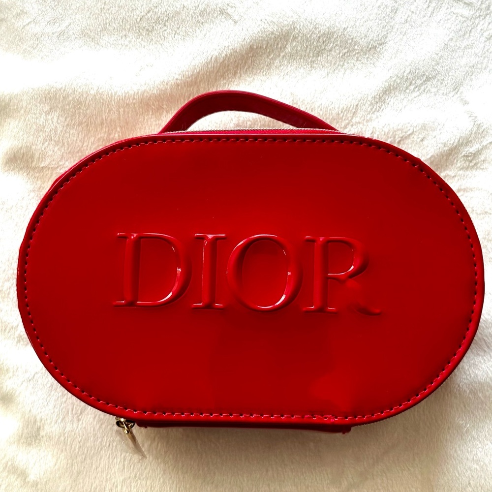 Dior Red Oval Makeup Bag Cosmetic Case NEW